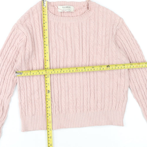 Pull&Bear Womens Pink Cable-Knit Jumper Size S Crew Neck Long Sleeve