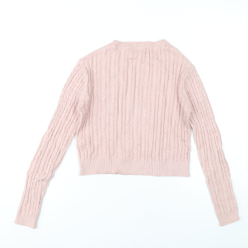 Pull&Bear Womens Pink Cable-Knit Jumper Size S Crew Neck Long Sleeve