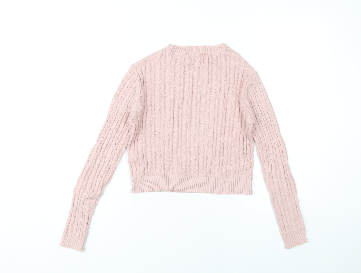 Pull&Bear Womens Pink Cable-Knit Jumper Size S Crew Neck Long Sleeve