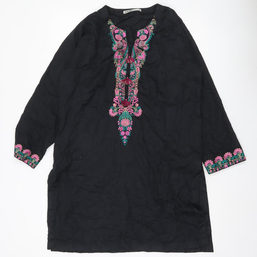 Khaadi Women’s Black Embroidered Cotton Kaftan Dress Size 10