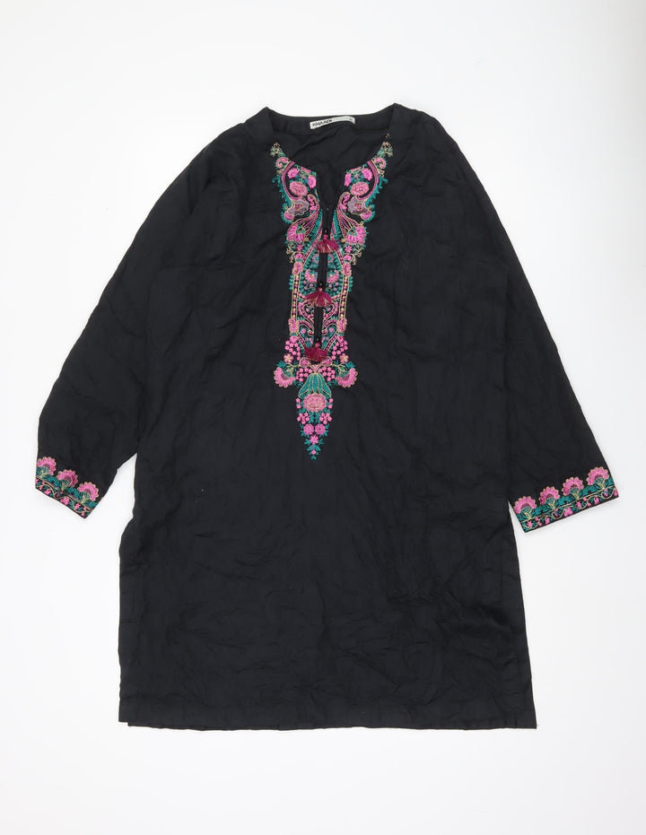 Khaadi Women’s Black Embroidered Cotton Kaftan Dress Size 10