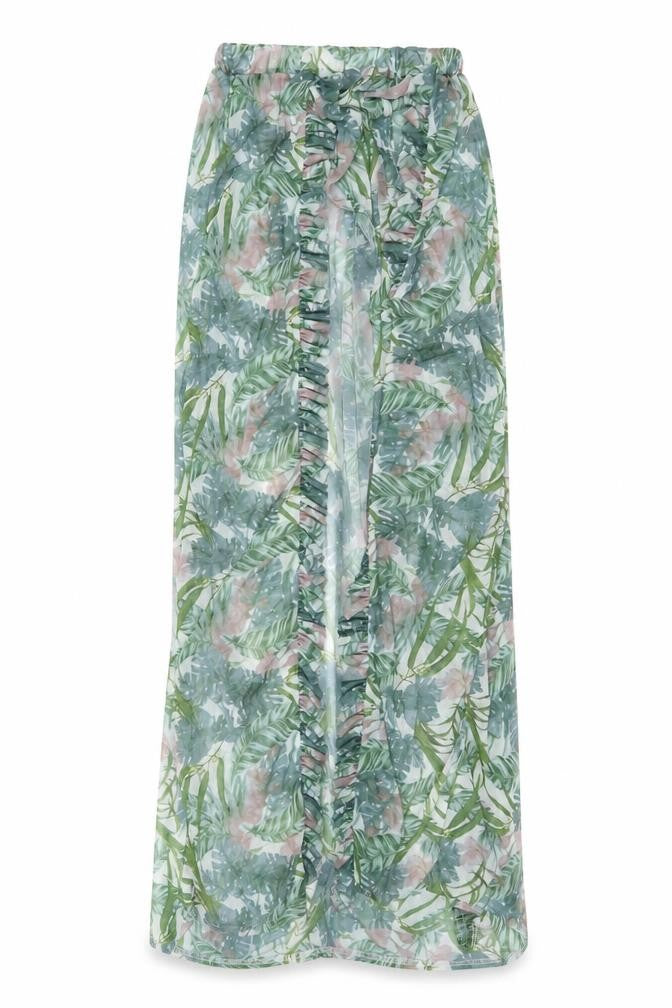 Front view of PRETTYLITTLETHING women’s tropical wrap maxi skirt uk 6 multicoloured