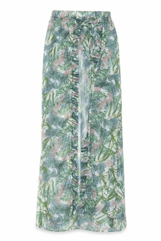 Front view of PRETTYLITTLETHING women’s tropical wrap maxi skirt uk 6 multicoloured