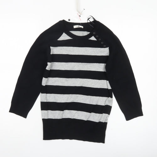 MK Women Black Grey Striped Pullover Jumper Size 12 Long Sleeve