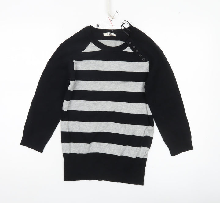 MK Women Black Grey Striped Pullover Jumper Size 12 Long Sleeve
