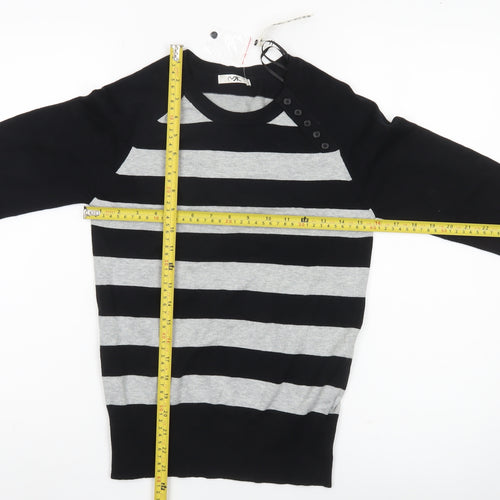 MK Women Black Grey Striped Pullover Jumper Size 12 Long Sleeve