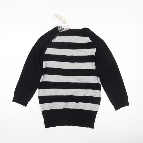 MK Women Black Grey Striped Pullover Jumper Size 12 Long Sleeve