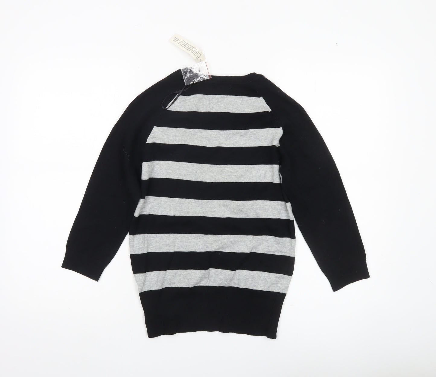 MK Women Black Grey Striped Pullover Jumper Size 12 Long Sleeve