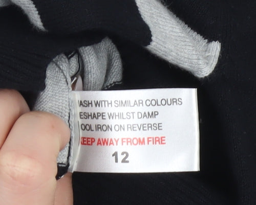 MK Women Black Grey Striped Pullover Jumper Size 12 Long Sleeve