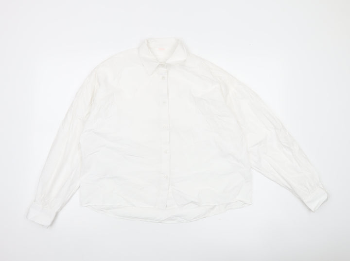 ANYDAY Women’s White Cotton Button-Up Long Sleeve Shirt L