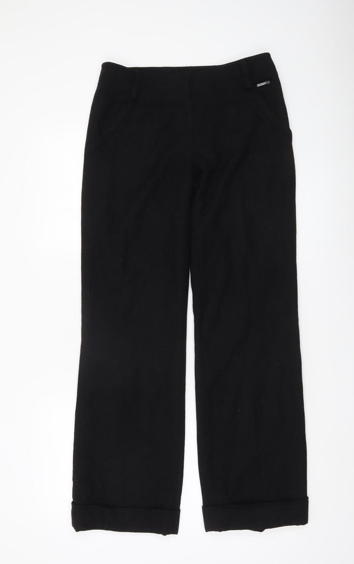 ELLE Womens Black Cropped Straight Leg Trousers UK 8 XS