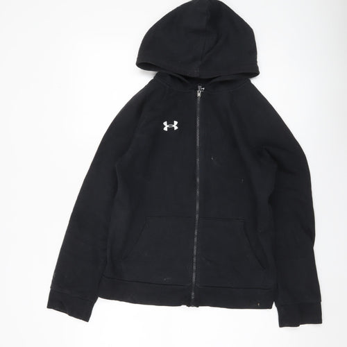 Under Armour Boys Black Full Zip Hoodie Size 13 Years Cotton Blend