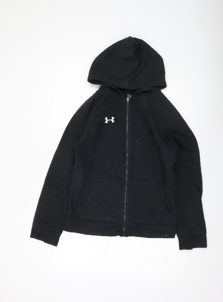 Under Armour Boys Black Full Zip Hoodie Size 13 Years Cotton Blend