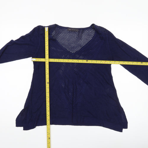 Marks and Spencer Womens Blue Size 10 V-Neck Open Knit Pullover Jumper