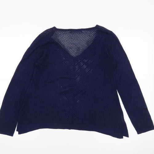 Marks and Spencer Womens Blue Size 10 V-Neck Open Knit Pullover Jumper