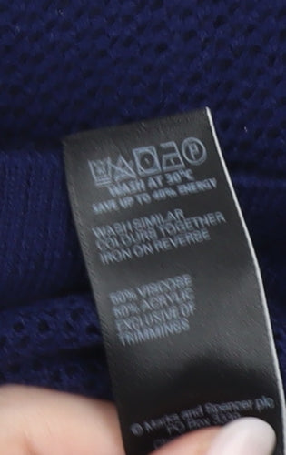 Marks and Spencer Womens Blue Size 10 V-Neck Open Knit Pullover Jumper