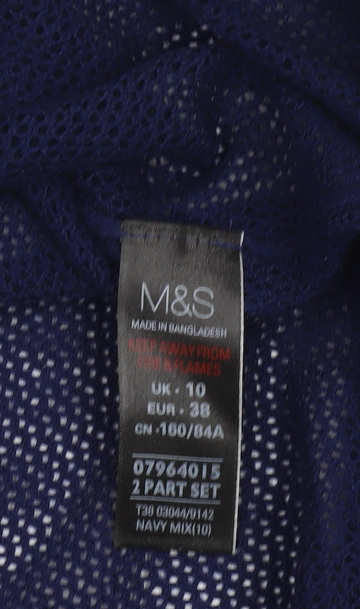 Marks and Spencer Womens Blue Size 10 V-Neck Open Knit Pullover Jumper