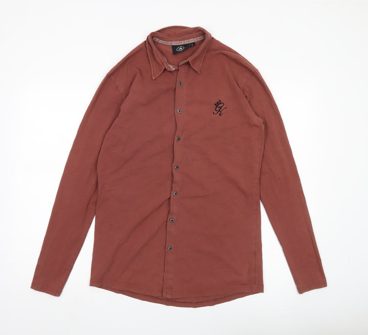 Gym King Men's Brown Slim Fit Long Sleeve Button-Up Shirt L