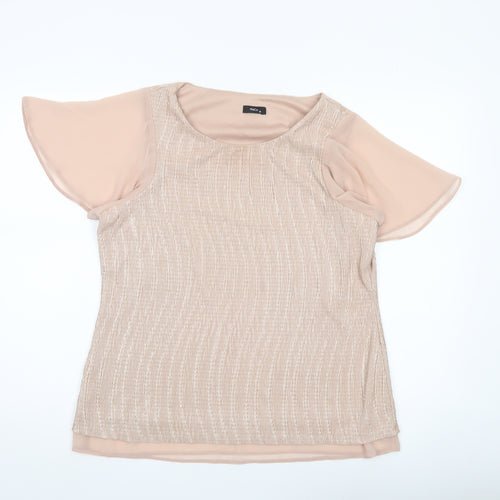 M&Co Women’s Beige Blouse Size 16 Flutter Sleeve Scoop Neck