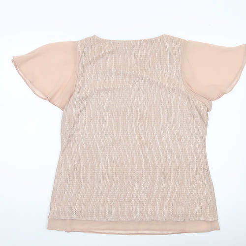 M&Co Women’s Beige Blouse Size 16 Flutter Sleeve Scoop Neck