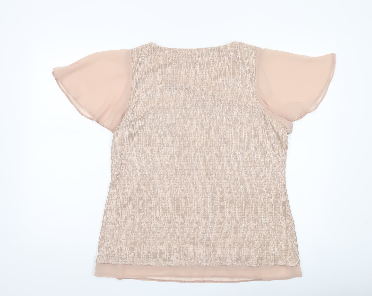 M&Co Women’s Beige Blouse Size 16 Flutter Sleeve Scoop Neck