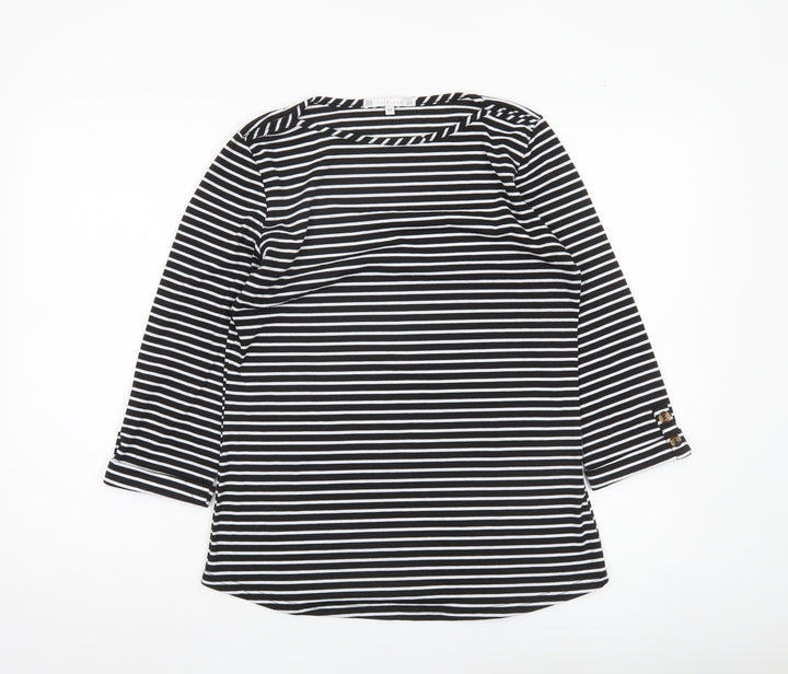 Lakeland Women’s Black Striped Boat Neck 3/4 Sleeve Blouse M