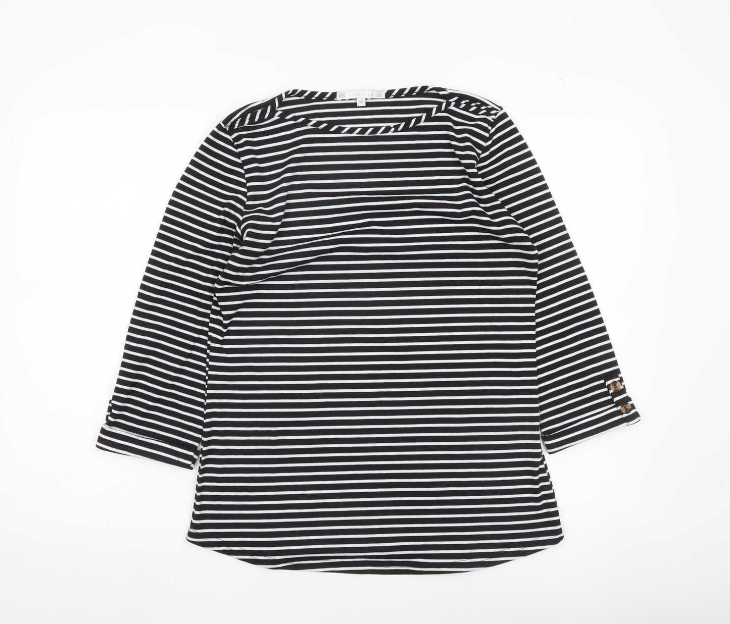 Lakeland Women’s Black Striped Boat Neck 3/4 Sleeve Blouse M