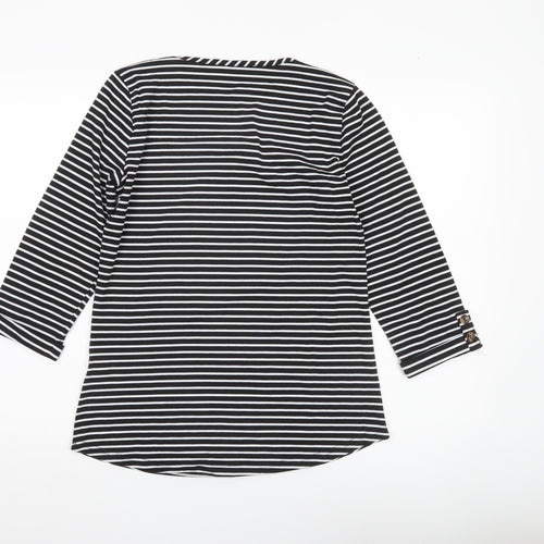 Lakeland Women’s Black Striped Boat Neck 3/4 Sleeve Blouse M