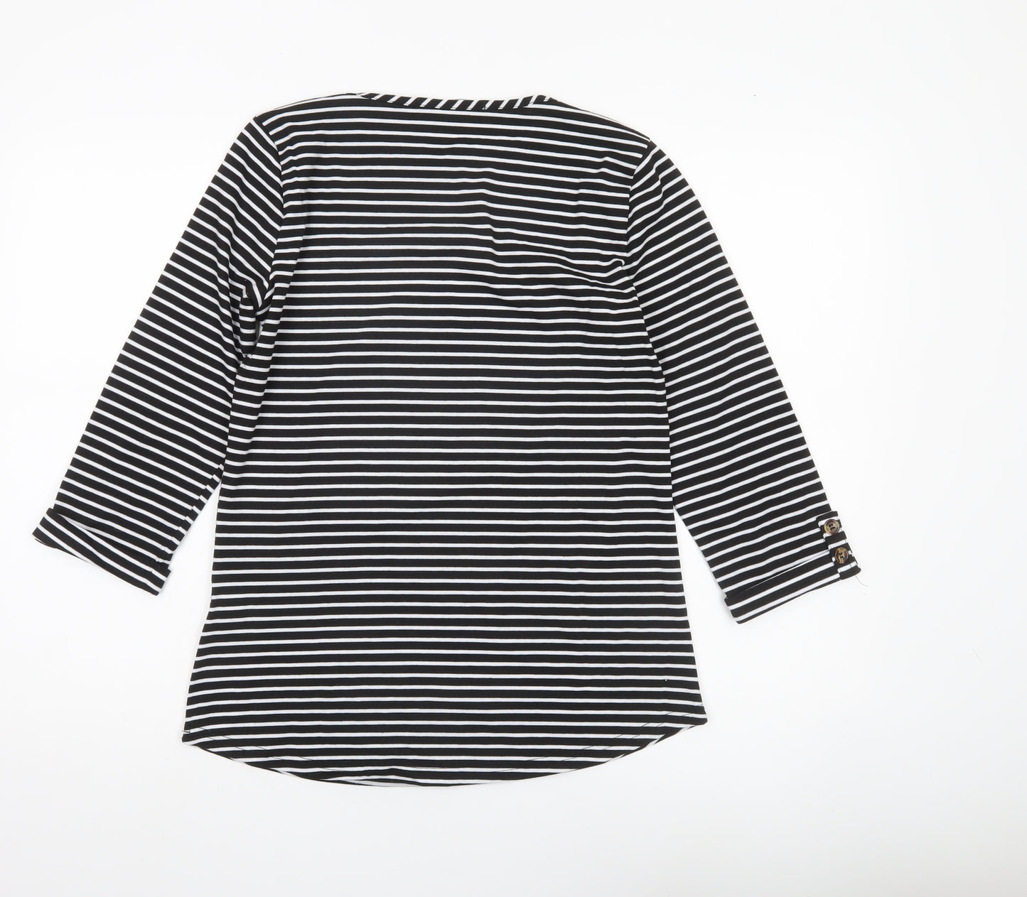 Lakeland Women’s Black Striped Boat Neck 3/4 Sleeve Blouse M