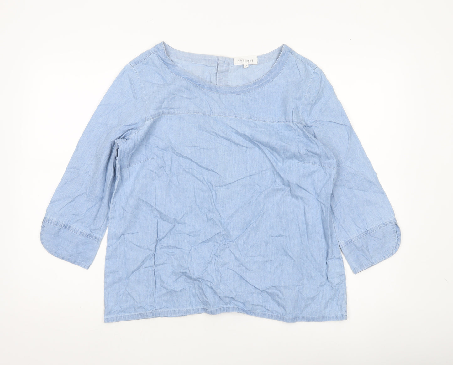 Thought Women’s Blue Cotton Blend Chambray Blouse Size 12