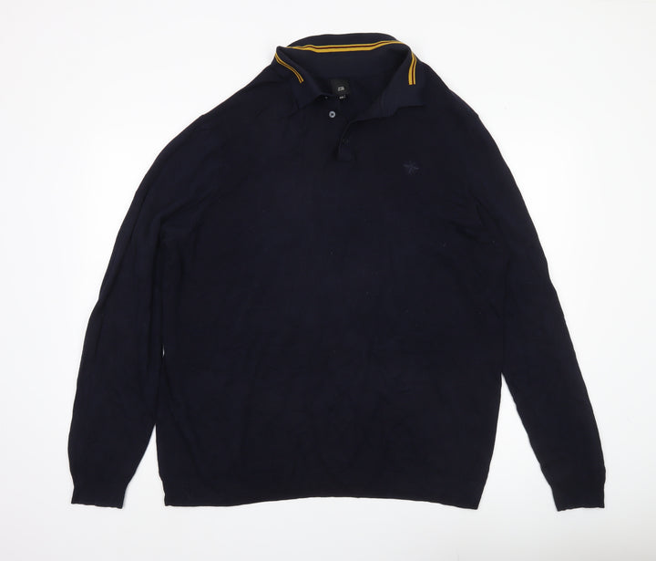 River Island Men’s Blue 2XL Collared Pullover Jumper Long Sleeve