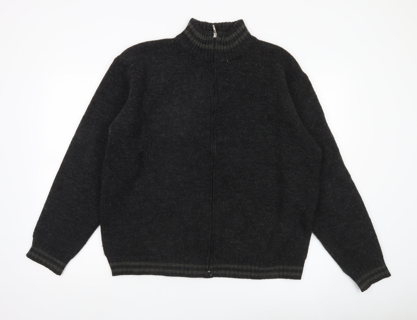 Republic Mens Black XL Full Zip Wool Blend Mock Neck Jumper