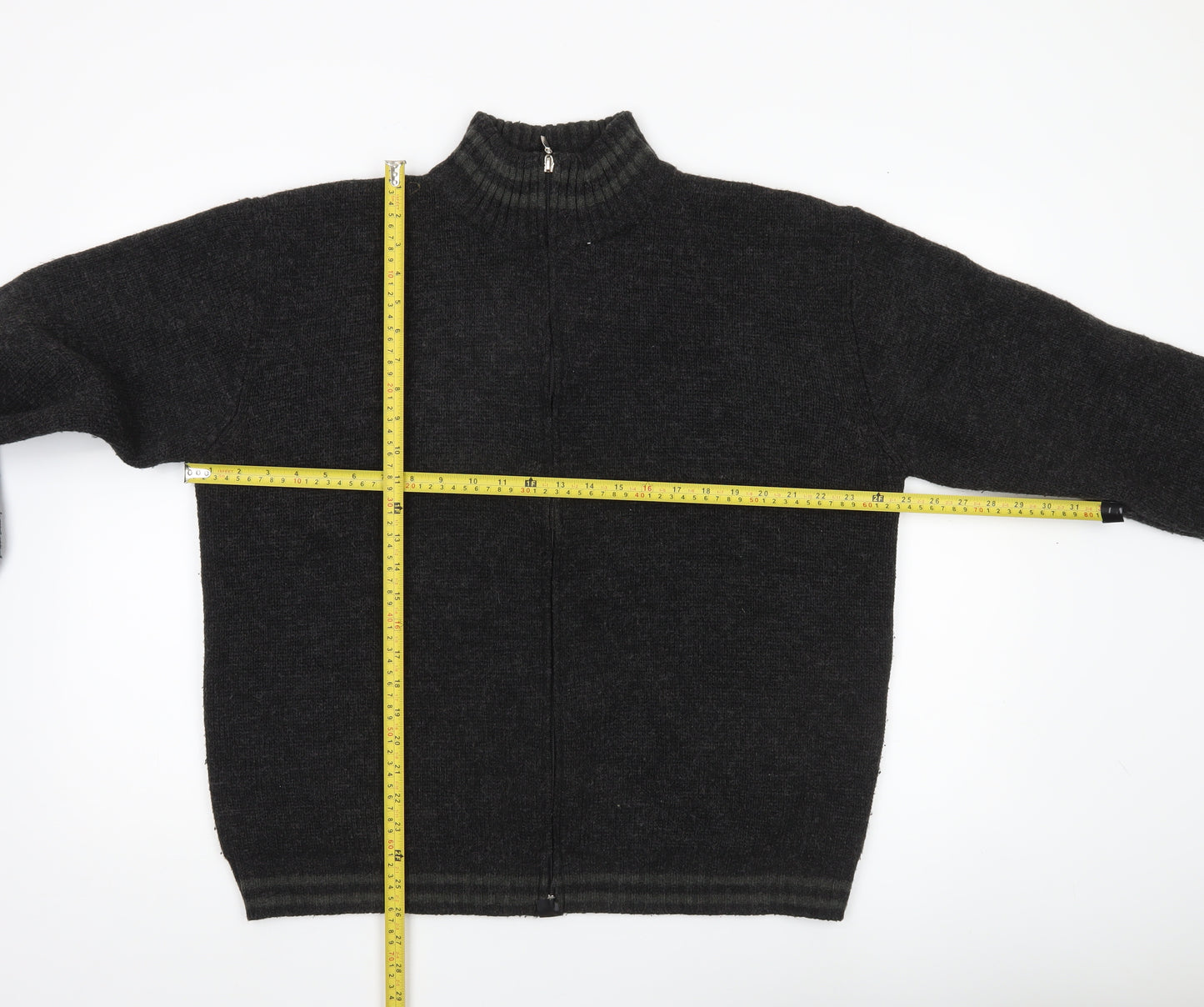 Republic Mens Black XL Full Zip Wool Blend Mock Neck Jumper