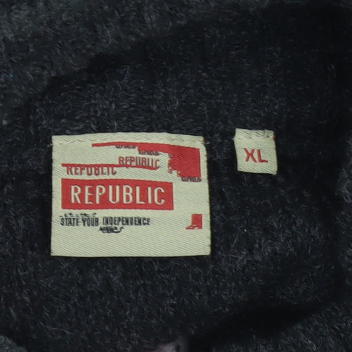 Republic Mens Black XL Full Zip Wool Blend Mock Neck Jumper