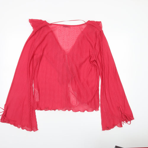 Zara Women Red Ruffle Wrap Blouse Long Sleeve Size L
