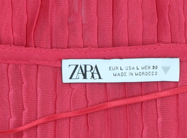 Zara Women Red Ruffle Wrap Blouse Long Sleeve Size L