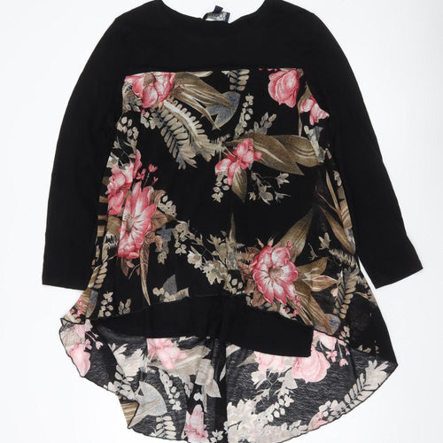 Saloos Womens Black Floral Tunic Blouse UK16 Long Sleeve Stretch