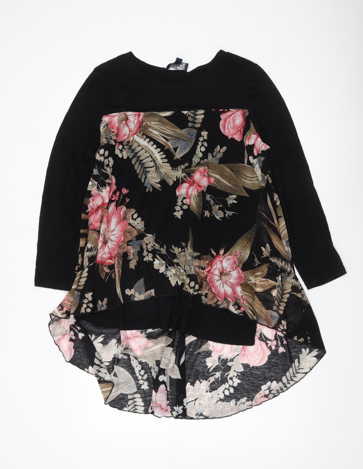 Saloos Womens Black Floral Tunic Blouse UK16 Long Sleeve Stretch