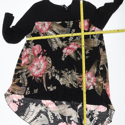 Saloos Womens Black Floral Tunic Blouse UK16 Long Sleeve Stretch