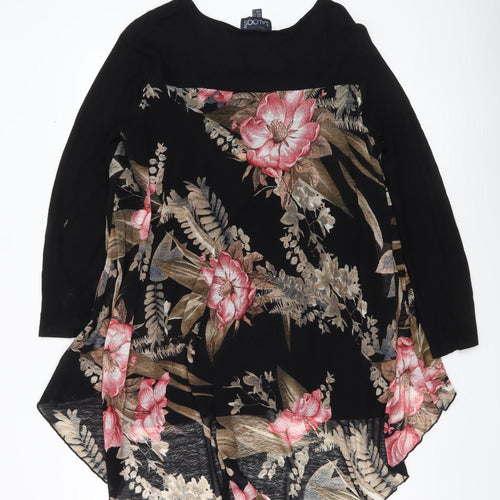 Saloos Womens Black Floral Tunic Blouse UK16 Long Sleeve Stretch