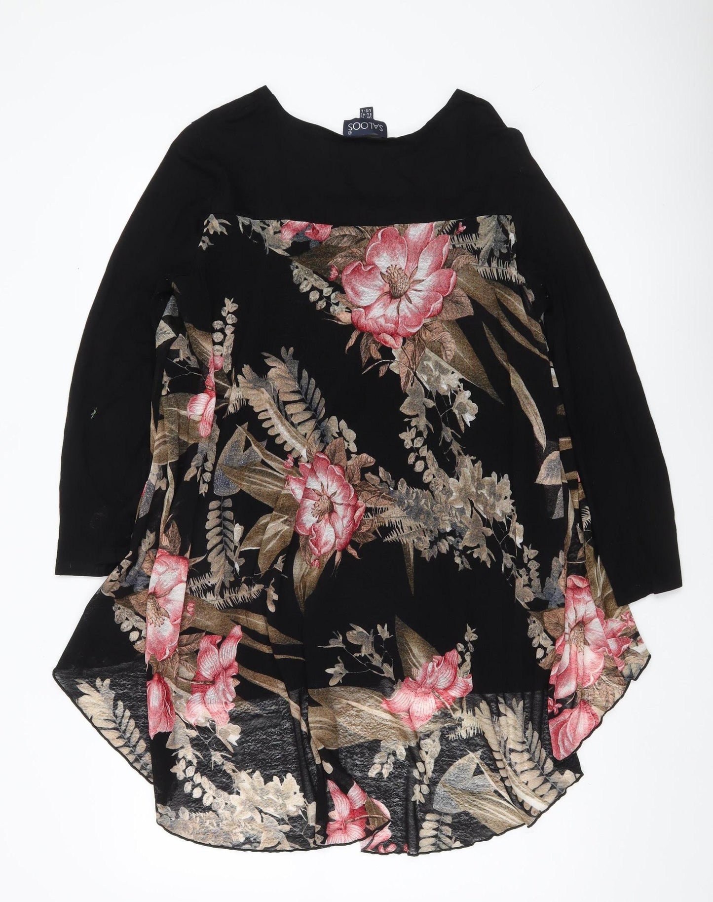 Saloos Womens Black Floral Tunic Blouse UK16 Long Sleeve Stretch