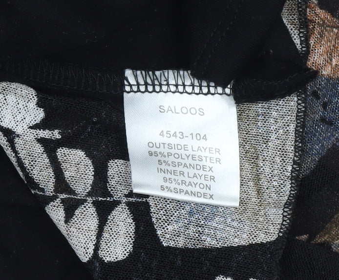 Saloos Womens Black Floral Tunic Blouse UK16 Long Sleeve Stretch