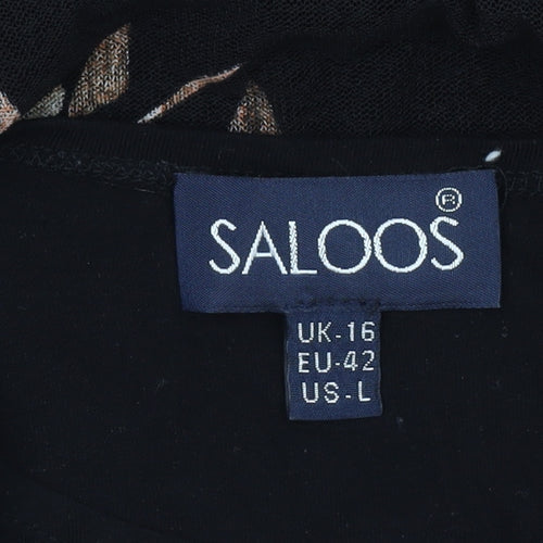 Saloos Womens Black Floral Tunic Blouse UK16 Long Sleeve Stretch