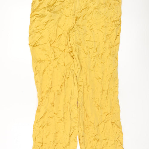 Zara Women Yellow Wide-Leg Viscose Trousers L High Rise