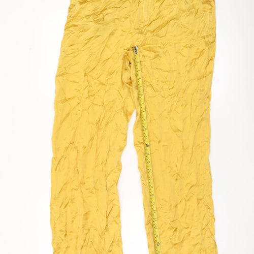 Zara Women Yellow Wide-Leg Viscose Trousers L High Rise