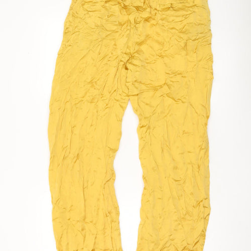Zara Women Yellow Wide-Leg Viscose Trousers L High Rise