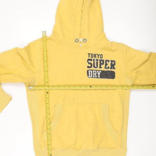 Superdry Mens Yellow Pullover Hoodie Size M Graphic Logo Sweatshirt