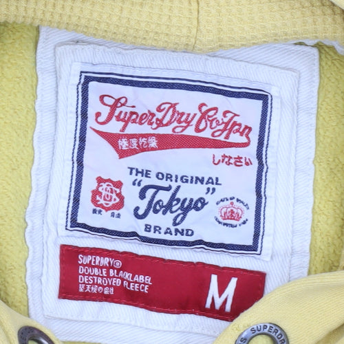 Superdry Mens Yellow Pullover Hoodie Size M Graphic Logo Sweatshirt