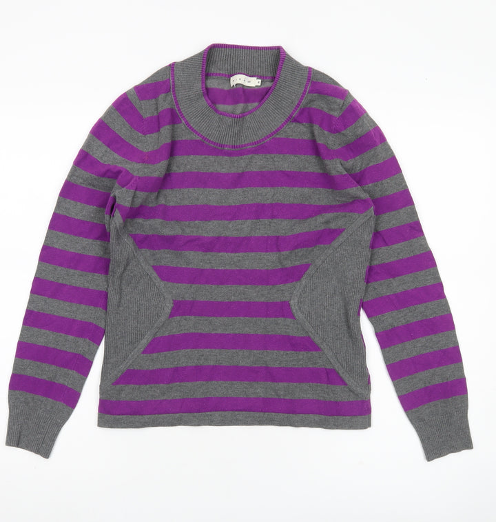 Micha Women’s Grey Purple Striped Pullover Jumper M