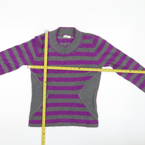 Micha Women’s Grey Purple Striped Pullover Jumper M